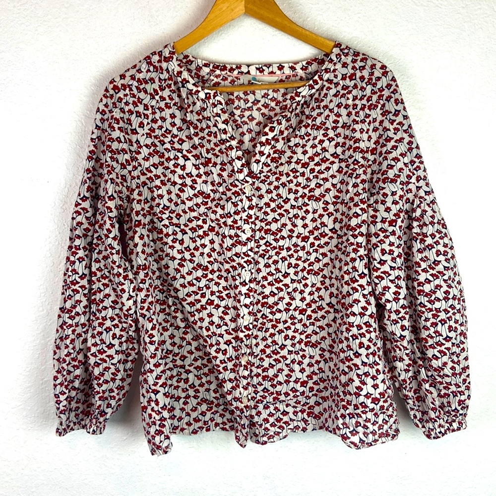 Boden Red and White Floral Blouse